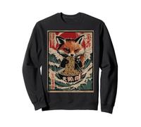 Kitsune Fox Comer Ramen Fideos Japonés Wave Art Ukiyo-e Sudadera