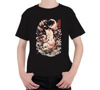 Kitsune Fuchs Japan Sakura Cherry Blossome Fire - Camiseta infantil, Negro , 104