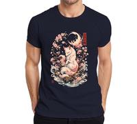Kitsune Fuchs Japan Sakura Cherry Blossoms Fire - Camiseta para hombre, azul marino, M