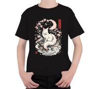 Kitsune Fuchs Japón Cherry Blossome Sakura Moon Camiseta infantil, Negro , 140