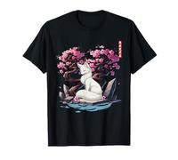 Kitsune japonés Yokai White Fox Fantasma Ukiyo E Sakura Camiseta
