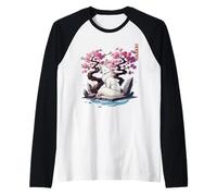 Kitsune japonés Yokai White Fox Fantasma Ukiyo E Sakura Camiseta Manga Raglan