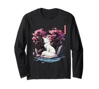 Kitsune japonés Yokai White Fox Fantasma Ukiyo E Sakura Manga Larga