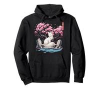 Kitsune japonés Yokai White Fox Fantasma Ukiyo E Sakura Sudadera con Capucha