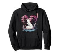 Kitsune japonés Yokai White Fox Fantasma Ukiyo E Sakura Sudadera con Capucha