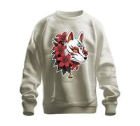 Kitsune Máscara Japón Zorro Lirios Rojos Sudadera Suéter Suéter Naturaleza XXL