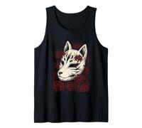Kitsune Máscara Zorro Espíritu Rojo Araña Lirio Flor Yokai Arte Camiseta sin Mangas