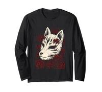 Kitsune Máscara Zorro Espíritu Rojo Araña Lirio Flor Yokai Arte Manga Larga