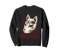 Kitsune Máscara Zorro Espíritu Rojo Araña Lirio Flor Yokai Arte Sudadera
