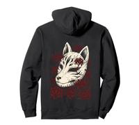 Kitsune Máscara Zorro Espíritu Rojo Araña Lirio Flor Yokai Arte Sudadera con Capucha