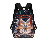 Kitsune Nine-tailed Fox Torii Gate Cherry Blossom Sakura Japan Mochilas Impresas En 3D Para Niños 17inch Mochilas De Moda Informales Para El Día A Día, Bolsas De Viaje, Mochilas Informales Para Exteri