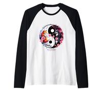 Kitsune Sakura Flower Blossom en estilo estética Ying Yang Camiseta Manga Raglan