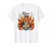 Kitsune Udon Zorro japonés de Nueve Colas Comiendo Fideos Ramen Camiseta
