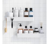 Kitsure Organizador de ducha - Paquete de 2 organizadores adhesivos de ducha, estantes de metal inoxidables, organizadores de baño sin taladrar y almacenamiento, blanco, XXL