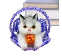 Kitten Basket Doll - Lifelike Furry Companion Sculpture, Soft Simulation Accent | Woven Suspension Cuna Decor, Adorable Resting Animal Keepsake, Decorative Miniature Display Accessory, 8 x 8 x 8 x