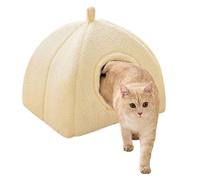 Kitten Bed, Interior Plush Cat House, 16 x 14 pulgadas Cave Winter Thermal Nest, Compact Cozy Pet Bed for Resting, Sleeping, Lounging, Travels, Home, Dorm, Apartments White and Brown