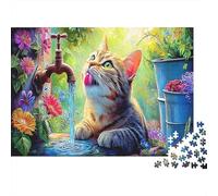 Kitten in Town Rompecabezas Premium de cartón Gatito Bebiendo del Grifo en el jardín, Regalo desafiante Familiar para niños 52x38cm/1000 Piezas