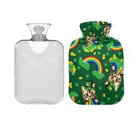 Kitten Pukes - Botellas de agua caliente con patrón de arco iris de San Patricio, almohadilla térmica de agua de 2 litros, alivio de dolores de cabeza, dolor de espalda, calambres menstruales