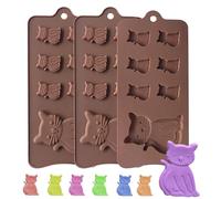 Kitten Silicone Chocolate Moulds - Cat Shaped, 3 Pieces, Reusable for Chocolate, Cake, Candy, Jelly, Ice Cube mold