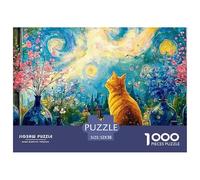 Kitten Sitting on The Windowsill 1000 Pcs Ökopapier Puzzle Van-Gogh Style Starry Sky Stressabbau Familienspiel Puzzles Als Wohnaccessoires 52x38cm/1000pcs