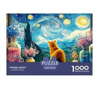 Kitten Sitting on The Windowsill 1000 Pcs Ökopapier Puzzle Van-Gogh Style Starry Sky Stressabbau Familienspiel Puzzles Als Geburtstagsgeschenke 70x50cm/1000pcs
