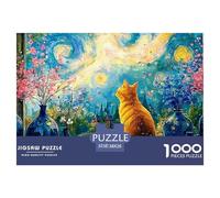 Kitten Sitting on The Windowsill 1000 Pcs Ökopapier Puzzle Van-Gogh Style Starry Sky Stressabbau Familienspiel Puzzles Als Geburtstagsgeschenke 38x26cm/1000pcs