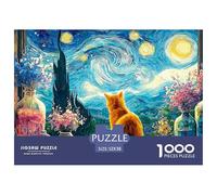 Kitten Sitting on The Windowsill 1000 Pcs Stabiler Karton Puzzle Van-Gogh Style Starry Sky Stressabbau Familienspiel Puzzles Als Geburtstagsgeschenke 52x38cm/1000pcs