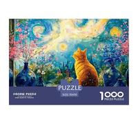 Kitten Sitting on The Windowsill 1000 Stück Ökopapier Puzzle Van-Gogh Style Starry Sky Lebendige Bilder Kreatives Spiel Puzzles Für Erwachsene Und Kinder 70x50cm/1000pcs