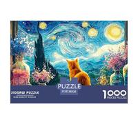 Kitten Sitting on The Windowsill 1000 Stück Ökopapier Puzzle Van-Gogh Style Starry Sky Lebendige Bilder Familienspiel Puzzles Als Geburtstagsgeschenke 38x26cm/1000pcs