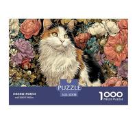 Kitten Surrounded by Flowears 1000 Pcs Premium-Karton Puzzle Cat with Flowers Stressabbau Familienspiel Puzzles Als Wohnaccessoires 52x38cm/1000pcs