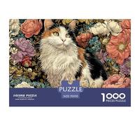 Kitten Surrounded by Flowears 1000 Pcs Premium-Karton Puzzle Cat with Flowers Stressabbau Familienspiel Puzzles Als Wohnaccessoires 70x50cm/1000pcs