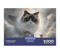 Kitten Walking on The Clouds 1000 Piezas Cartón Fuerte Rompecabezas Grey Tabby Cat Imágenes Vibrantes Juego Familiar Puzzle para Niños Pequeños 70x50cm/1000pcs