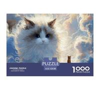 Kitten Walking on The Clouds 1000 Piezas Cartón Fuerte Rompecabezas Grey Tabby Cat Liberador De Estrés Juego Familiar Puzzle Juego De Desafío Difícil 52x38cm/1000pcs