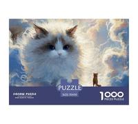 Kitten Walking on The Clouds 1000 Piezas Papel Ecológico Rompecabezas Grey Tabby Cat Imágenes Vibrantes Juego Familiar Puzzle para Niños Pequeños 70x50cm/1000pcs