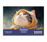 Kitten Wearing Floral Headscarf 1000 Pcs Stabiler Karton Puzzle Cat with Headscarf Lebendige Bilder Kreatives Spiel Puzzles Als Geburtstagsgeschenke 70x50cm/1000pcs