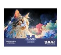 Kitten with Neon Glowing Fur 1000 Pcs Ökopapier Puzzle Shining Cat Lebendige Bilder Kreatives Spiel Puzzles Für Erwachsene Und Kinder 52x38cm/1000pcs
