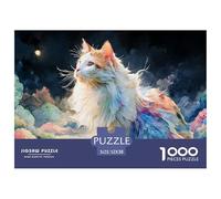 Kitten with Neon Glowing Fur 1000 Pcs Ökopapier Puzzle Shining Cat Stressabbau Kreatives Spiel Puzzles Als Wohnaccessoires 52x38cm/1000pcs