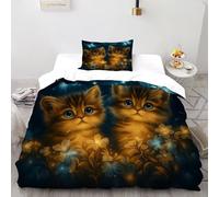 Kittens Mariposas Funda Nórdica Algodon 2 Piezas 3D Impresa Cute Domestic Animals con Funda Almohada Single（135x200cm） Microfibra Ropa De Cama para Niñosy Hombres