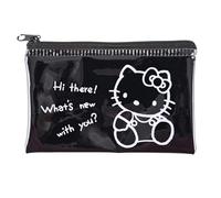 Kitty - Bolsa plana para 50 aniversario, bonita bolsa de vinilo con cremallera, cartera para tarjetas y funda, bolsa Kawaii, 12 x 7,5 x 1 cm, Negro