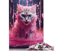 Kitty Cat In Pink Liquid Rompecabezas Imposible,desafío for Adults Entretenimiento Creativo 1000 Piezas Obra De Arte De Juego De para Adultos, Regalos A Partir De 14 Años 1000pcs (75x50cm)