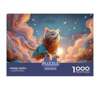 Kitty in Chinese Hanfu Dress 1000 Piezas Papel Ecológico Rompecabezas Floral Kitten Imágenes Vibrantes Juego Familiar Puzzle para Niños Pequeños 70x50cm/1000pcs