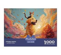 Kitty Riding on The Back of A Dog 1000 Pcs Cartón Rompecabezas Dog & Kitten Liberador De Estrés Juego Familiar Puzzle para Niños Pequeños 52x38cm/1000pcs