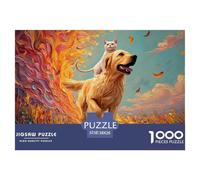 Kitty Riding on The Back of A Dog 1000 Pcs Papel Ecológico Rompecabezas Happy Puppy Liberador De Estrés Juego Creativo Puzzle para Adultos Y Niños 38x26cm/1000pcs