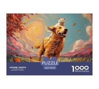 Kitty Riding on The Back of A Dog 1000 Piezas Cartón Fuerte Rompecabezas Dog & Kitten Imágenes Vibrantes Juego Familiar Puzzle para Niños Pequeños 70x50cm/1000pcs