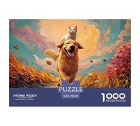 Kitty Riding on The Back of A Dog 1000 Piezas Cartón Fuerte Rompecabezas Happy Puppy Liberador De Estrés Juego Familiar Puzzle para Adultos Y Niños 70x50cm/1000pcs
