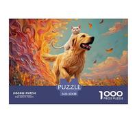 Kitty Riding on The Back of A Dog 1000 Piezas Papel Ecológico Rompecabezas Happy Puppy Liberador De Estrés Juego Creativo Puzzle para Niños Pequeños 52x38cm/1000pcs