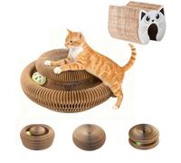 Kitty Spin Griffoir en Carton Ondulé Multifonction Avec Balle et Clochette,Cat Spinner,Planche à Griffer Pliable pour Jeu et Entretien Des Griffes (tête de Chat)