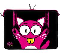 Kitty to Go LS140-17 - Funda para portátil de 17 Pulgadas (Neopreno, hasta 43,9 cm), diseño de Gato, Color Negro y Rosa