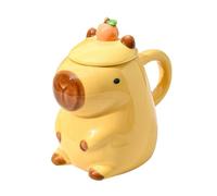 Kityemo Taza de Cerámica de Capibara con Tapa - Diseño 3D de Animal 450ml (Amarillo), Regalo Divertido para Mujeres y Niñas - para Té, Café, Oficina y Hogar