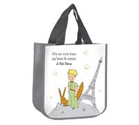 KIUB - Carrito de la compra de material reciclado - diseño del Principito sentado pres de la Torre Eiffel de París y contemplando su rosa - Formato 31 x 26 cm con un grosor de 18 cm, blanco